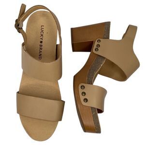Lucky Brand Harimony Tan Leather  Slingback Women Sandals Sz 6.5 Boho Festival